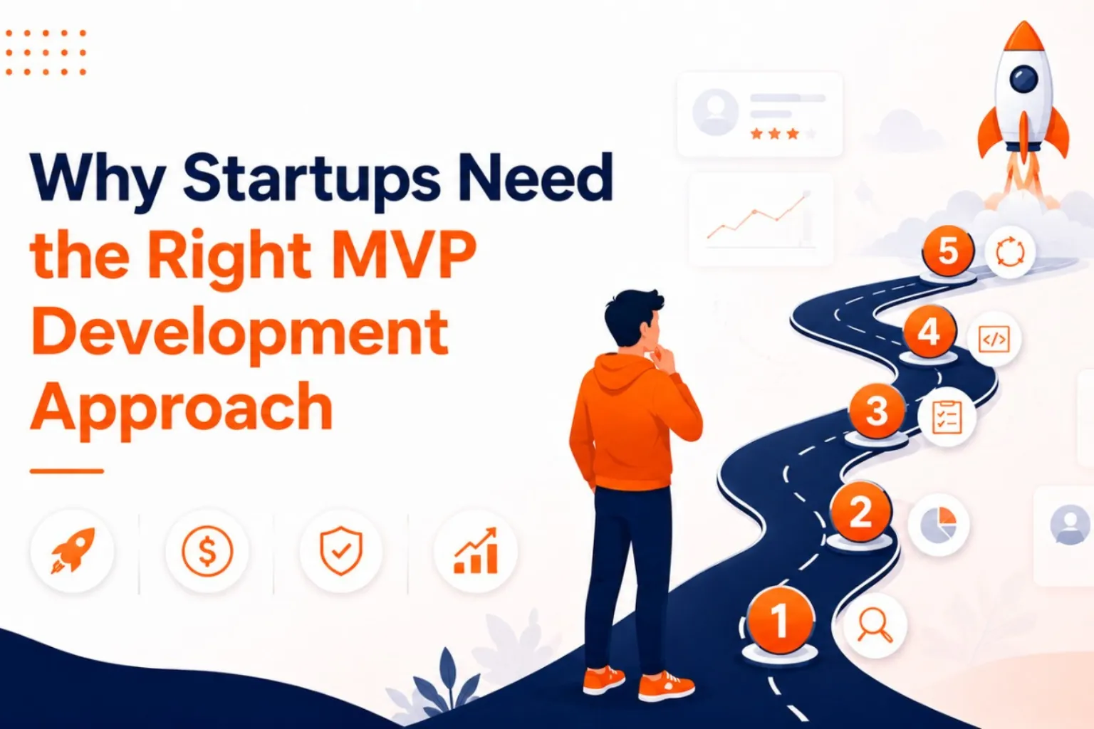 MVP Development For Startups roadmap showing idea validation, product launch, and startup growth stages